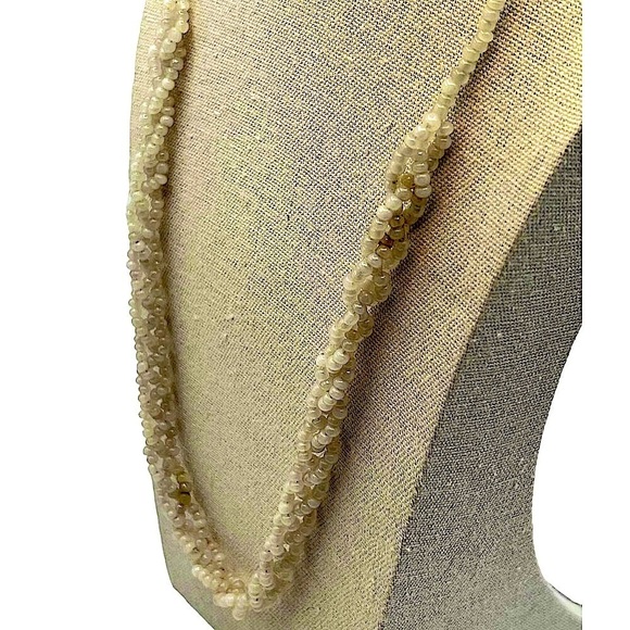 Vintage Multi-Strand White Glass Beaded Necklace - Picture 4 of 6